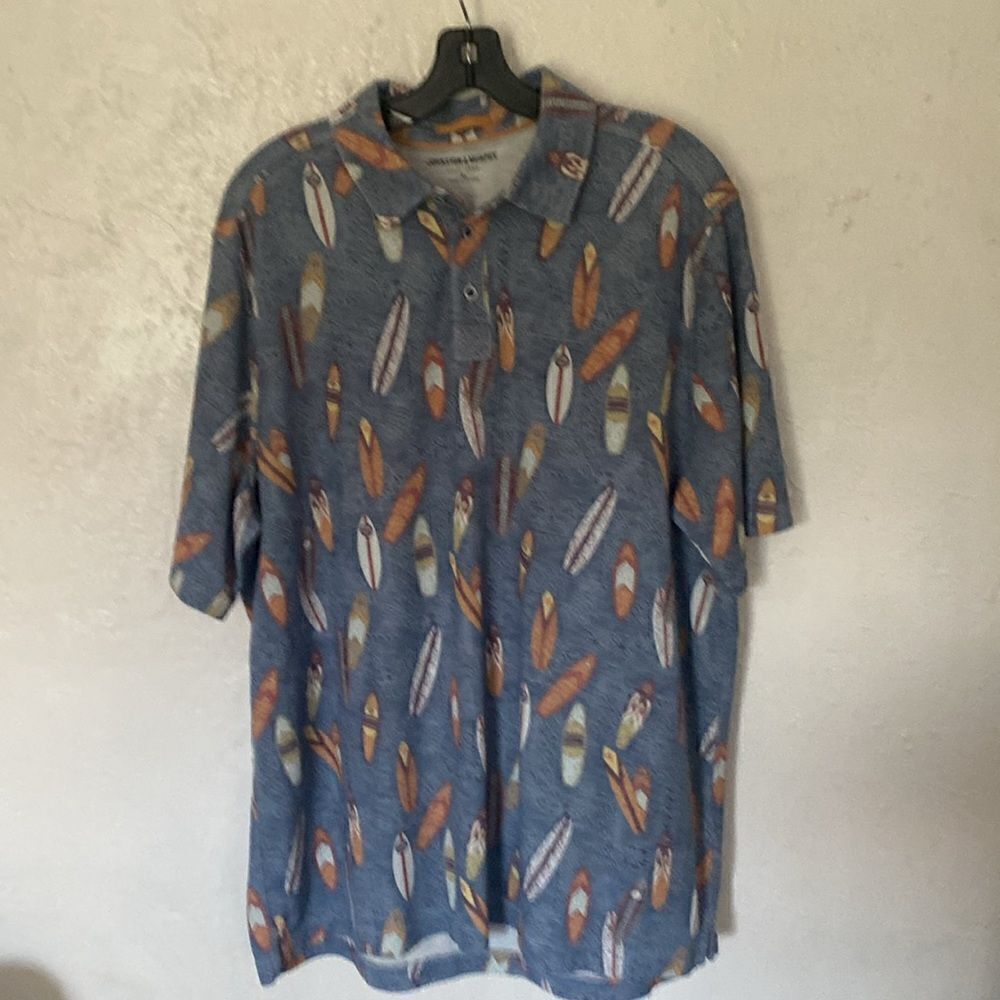 Johnston & Murphy Men's XL 1/4 Button Short Sleeve Surf Scene Polo